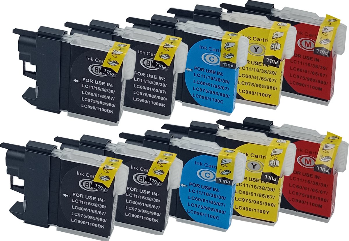 KATRIZ huismerk inkt voor|Brother /LC980/LC985/LC1100/LC1100H| 4x black +2x Cyan +2x Magenta+2x Yellow|29ml | (10stuks)